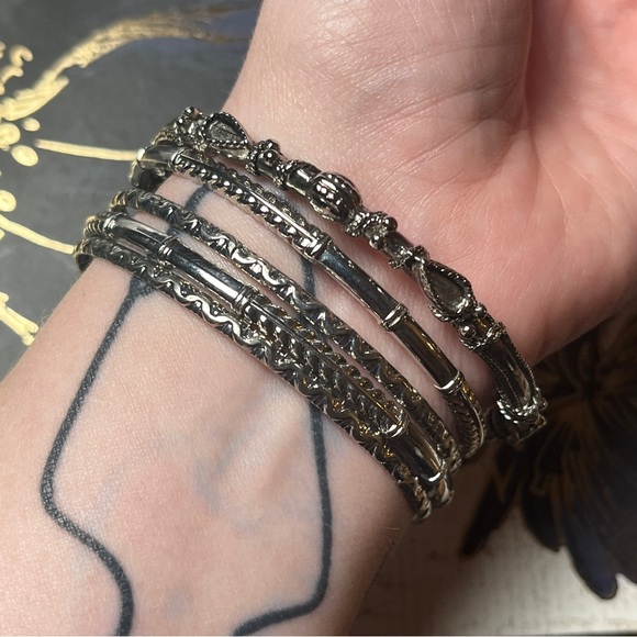 Estate Ethnic Silver Stacking Bangle Bracelet Set D2 - Picture 1 of 8